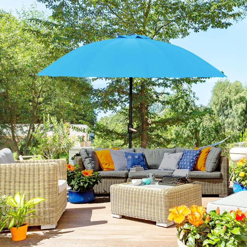 Best 2.5m Shanghai Garden Parasol Umbrella with Crank & Tilt, Adjustable Outdoor Sun Shade, Blue - Image 2