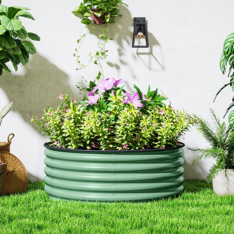 Best Galvanised Raised Garden Bed with Safety Edging, Outdoor Raised Planter Box with Gloves, 120 x 120 x 43cm, Light Green - Image 10