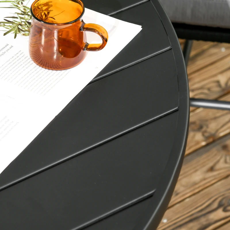 Best Garden Table with Parasol Hole, Outdoor Dining Garden Table for Four Persons, Round Patio Table with Slatted Metal Top, Black - Image 7