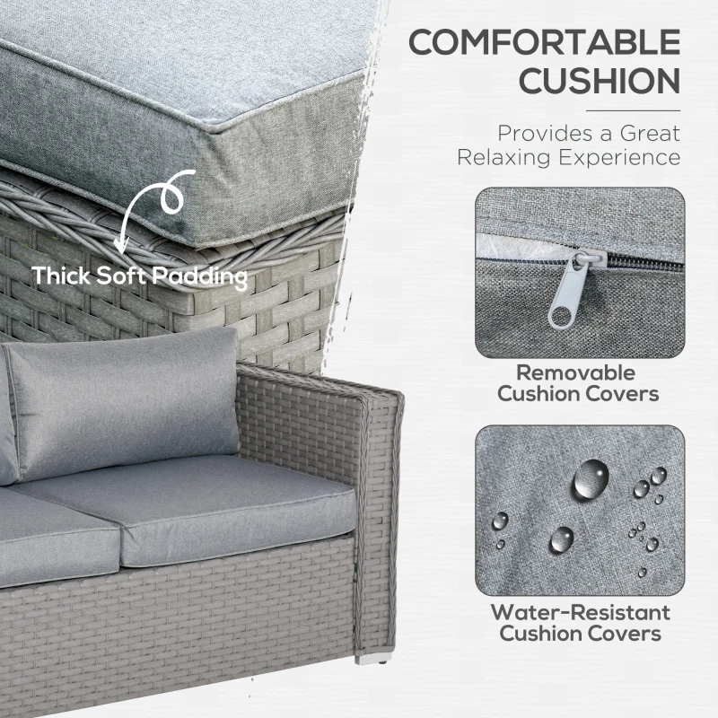 Best 5 PCs PE Rattan Wicker Corner Sofa Set Bonzer Outdoor Conservatory Furniture Lawn Patio Tea Table Footstool w/ Cushion - Grey - Image 5