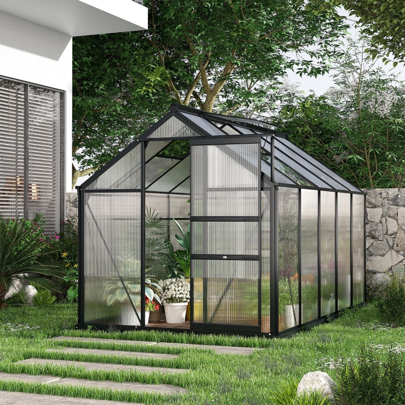 Best 6 x 10ft Polycarbonate Greenhouse, Large Walk-In Green House with Slide Door and Window, Garden Plants Grow House with Aluminium Frame and Foundation, Grey - Image 11