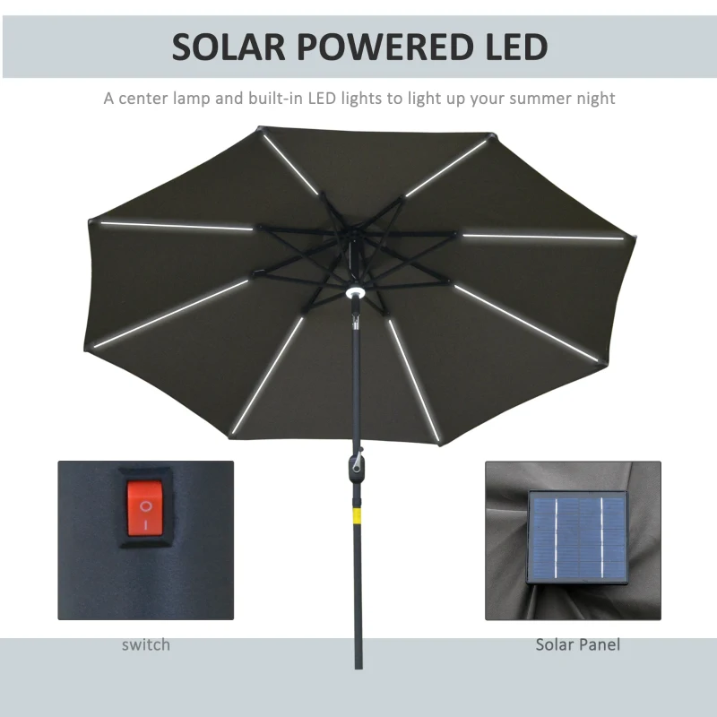 Best 2.7m Garden Parasol Sun Umbrella w/ LED Solar Light Angled Canopy Grey - Image 4