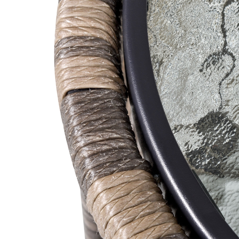 Best 3 Pieces Rattan Bistro Set, Wicker Garden Furniture Set with Cushions, Glass Top Coffee Table and Chairs for Outdoor, Patio, Balcony, Grey - Image 9