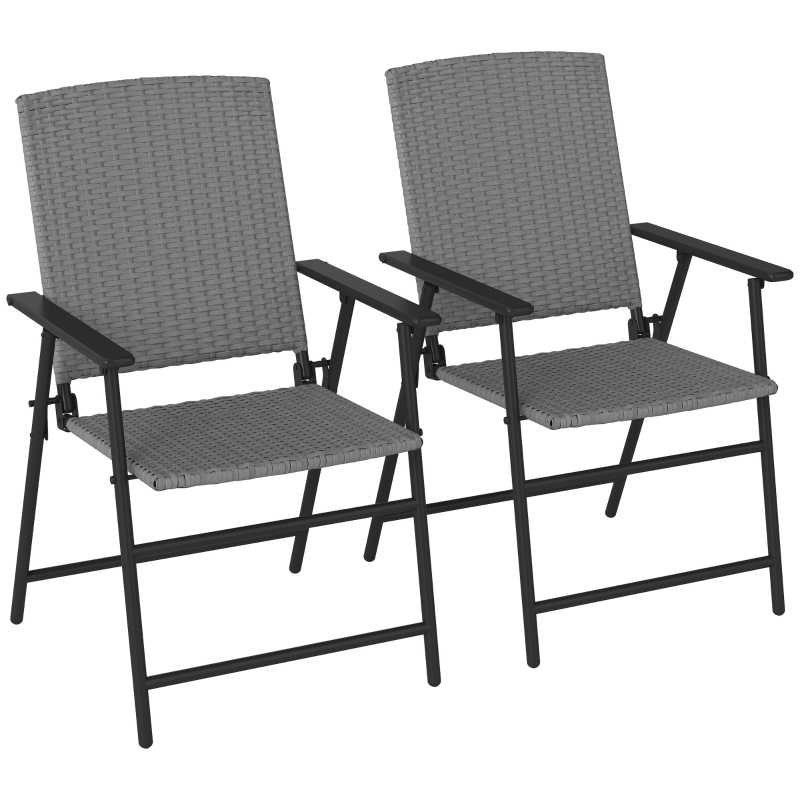 Best Set of Two Folding Rattan Seat Chairs - Grey - Image 11