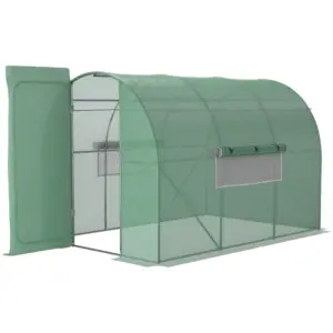 Best Large Polytunnel Walk In Greenhouse, Plant Gardening Tunnel Green House with Metal Hinged Door, Galvanised Steel Frame & Mesh Windows, Green (3 x 2 m)
