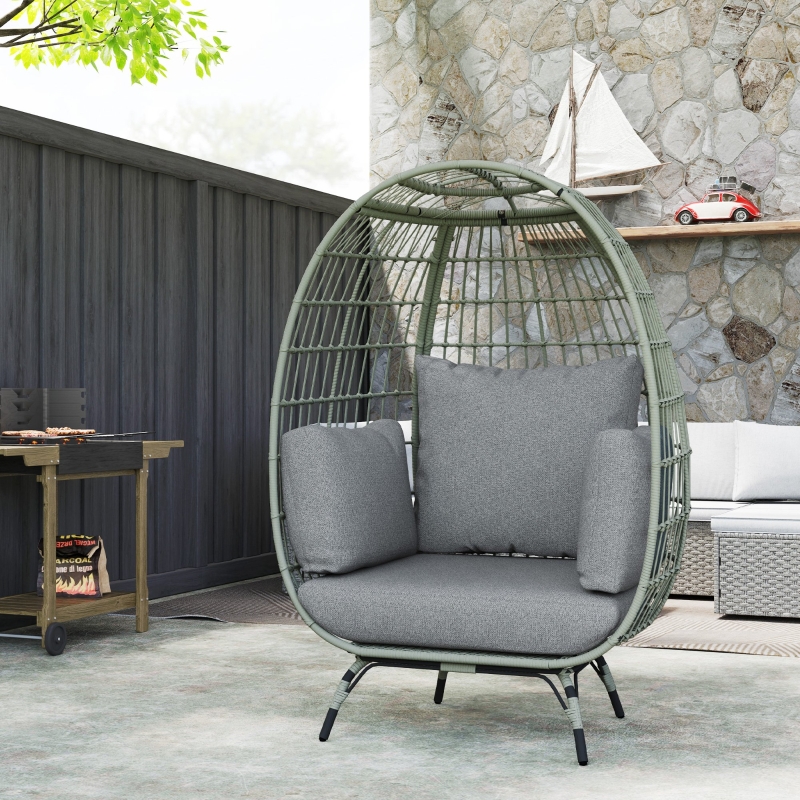Best Rattan Egg Chair with Cushions and Pillows, Charcoal Grey - Image 9