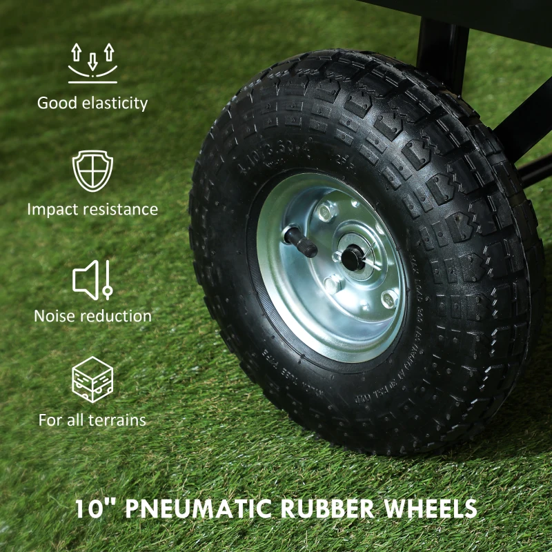 Best 114L Steel Frame Garden Cart Trolley - Black - Image 6