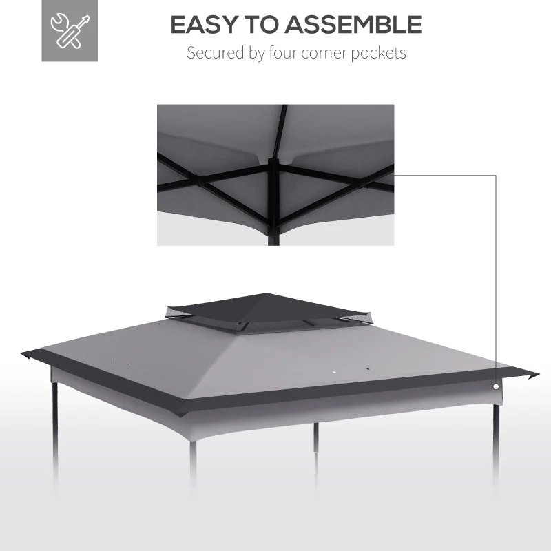 Best Pop up Gazebo Cover, 2-Tier Gazebo Roof Replacement for 3.25m x 3.25m Frame, 30+ UV Protection, Grey - Image 6