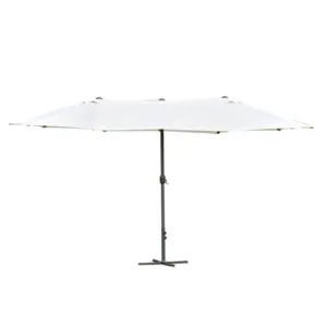Best 4.6M Sun Umbrella Canopy Double-sided Crank Sun Shade w/ Cross Base Off White