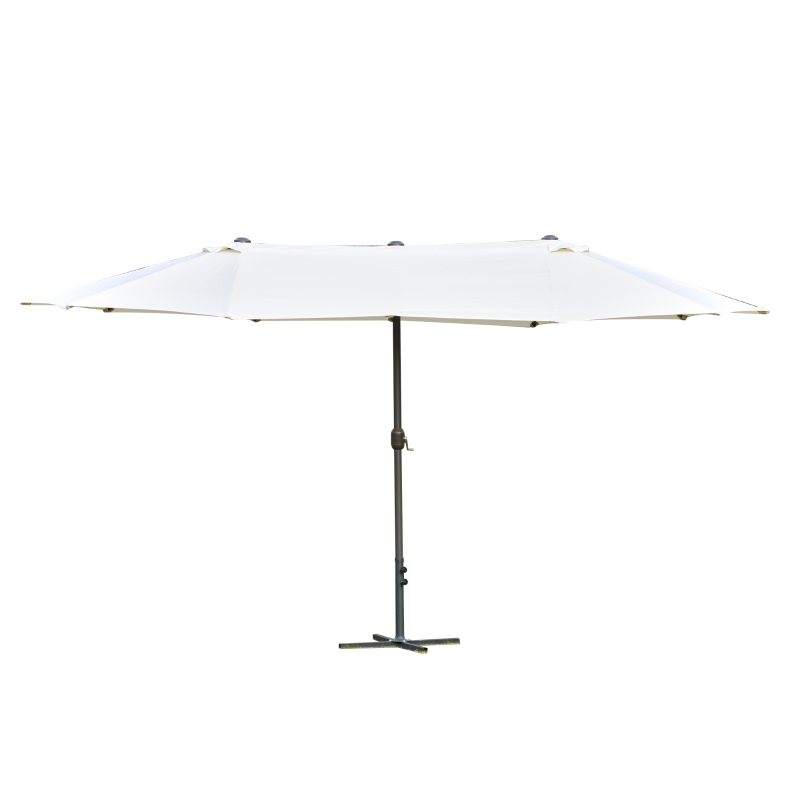 Best 4.6M Sun Umbrella Canopy Double-sided Crank Sun Shade w/ Cross Base Off White