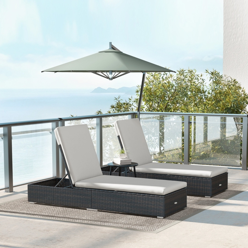 Best Set of Two Rattan Sun Loungers, with Reclining Backs - Brown/Cream - Image 10
