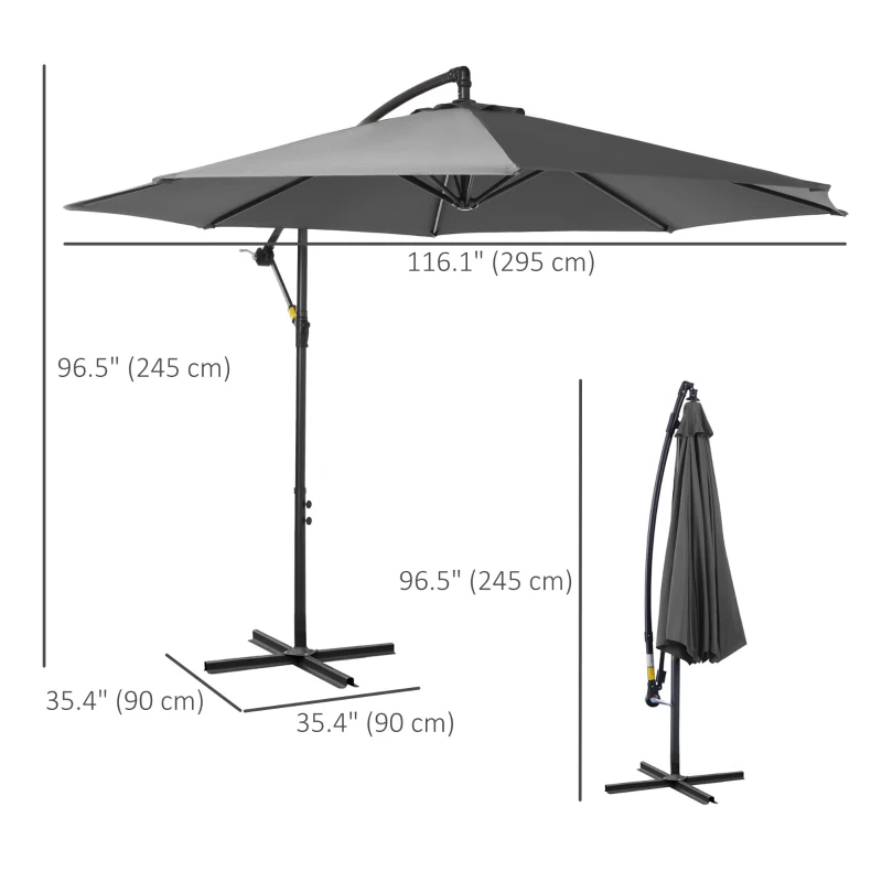 Best Cantilever Umbrella Parasol Hanging Banana Steel Dark Grey 3M Patio - Image 3