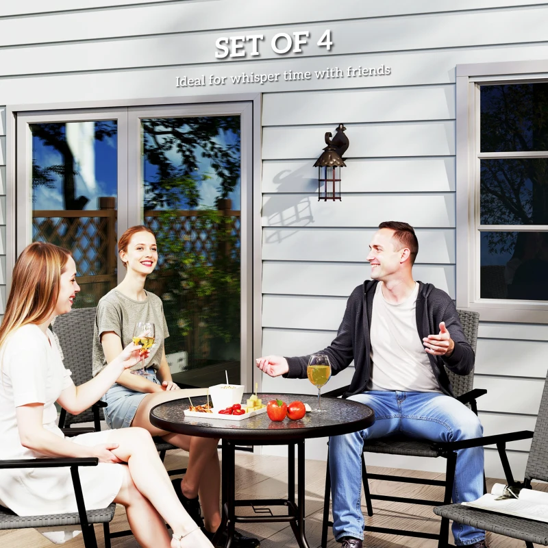 Best Set of Four Folding Rattan Seat Chairs - Grey - Image 4