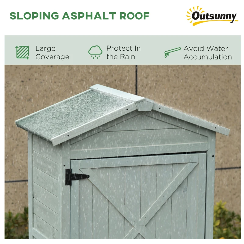 Best Wooden Garden Shed, Outdoor Storage Cabinet with 2 Shelves and Hooks, Locking Organiser Outdoor Narrow Tool House, 74x55x155cm, Green - Image 5