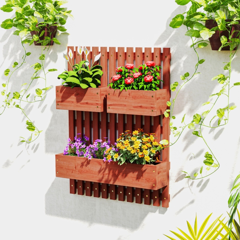 Best Wall-mounted Wooden Garden Planters with Trellis, Drainage Holes and 3 Planter Boxes for Patio, Brown - Image 10