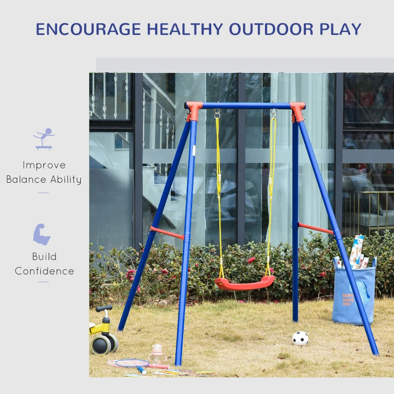 Best Kids Swing Set Toddler Swing Adjustable Rope Heavy Duty A-Frame Stand Outdoor Playset for 3-8 Years Old Blue - Image 7