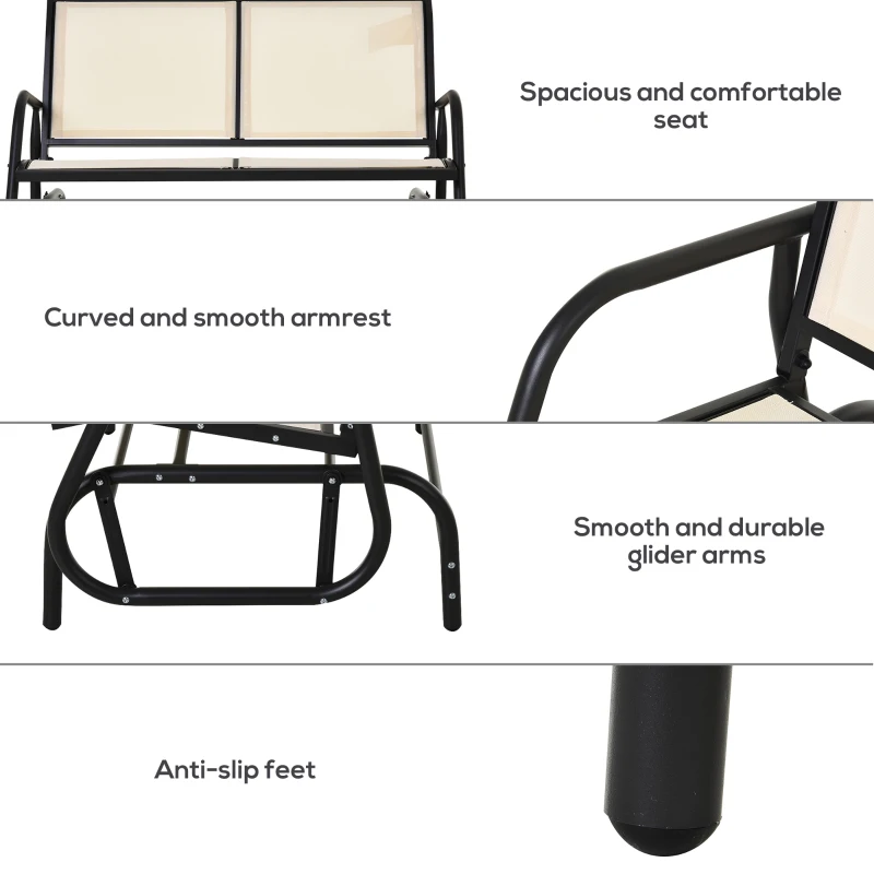 Best 2-Person Outdoor Glider Bench Patio Double Swing Gliding Chair Loveseat w/Power Coated Steel Frame for Garden Patio Porch, Cream - Image 7