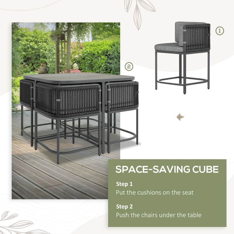 Best 4-Seater Rattan Cube Garden Furniture Set with Cushions - Charcoal Grey - Image 7