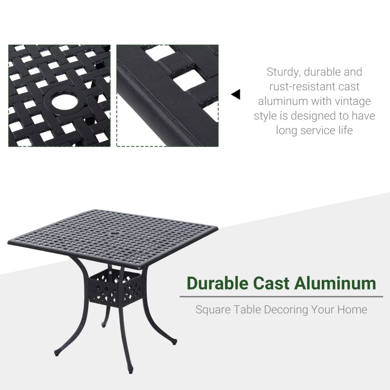 Best 90cm Square Garden Table with Umbrella Hole, Aluminium Grid Motif Outdoor Dining Table for Garden Patio, Black - Image 4