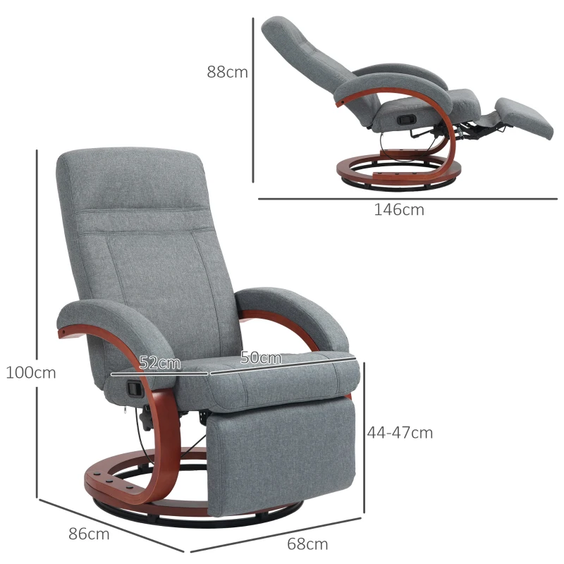 Best 135° Manual Reclining Swivel Chair, with Footrest - Grey - Image 3