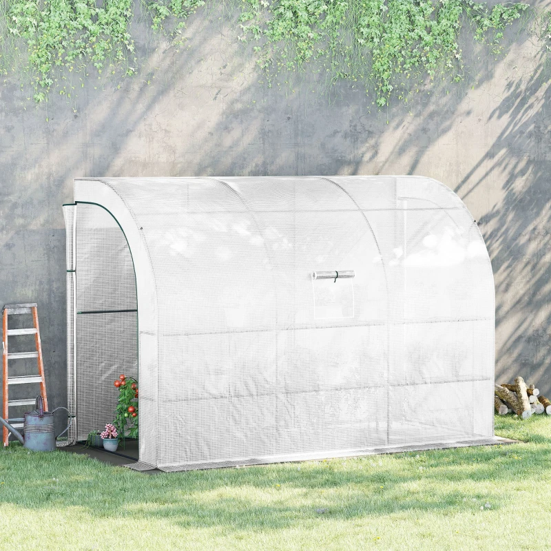 Best Outdoor Walk-In Greenhouse, Plant Nursery with Zippered Doors, PE Cover and 3-Tier Shelves, White, 300 x 150 x 213 cm - Image 2
