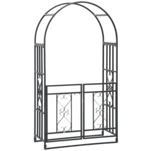 Best Outdoor Garden Arch with Double Gates, Metal Garden Arbor for Climbing Plants, Roses, Vines, Wedding Arch for Outdoor, 114L x 50W x 206H cm, Dark Grey
