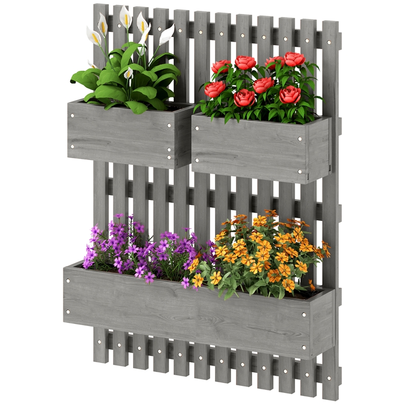 Best Wall-mounted Wooden Garden Planters with Trellis, Drainage Holes and 3 Planter Boxes for Patio, Grey - Image 11