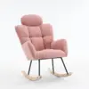 Upholstered Tufted Teddy Fabric Rocking Chair with Headrest and Backrest, Wooden Frame, Painted Metal Base, 102L x 70W x 105H cm, Pink - Image 2