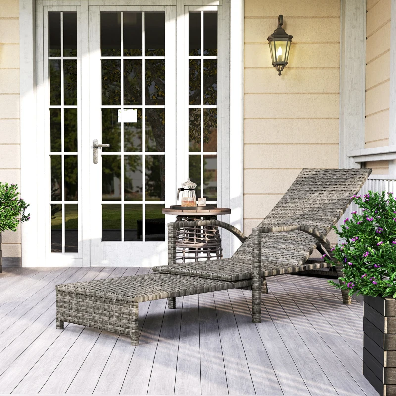 Best PE Rattan Sun Lounger with Adjustable Backrest - Mixed-grey - Image 2