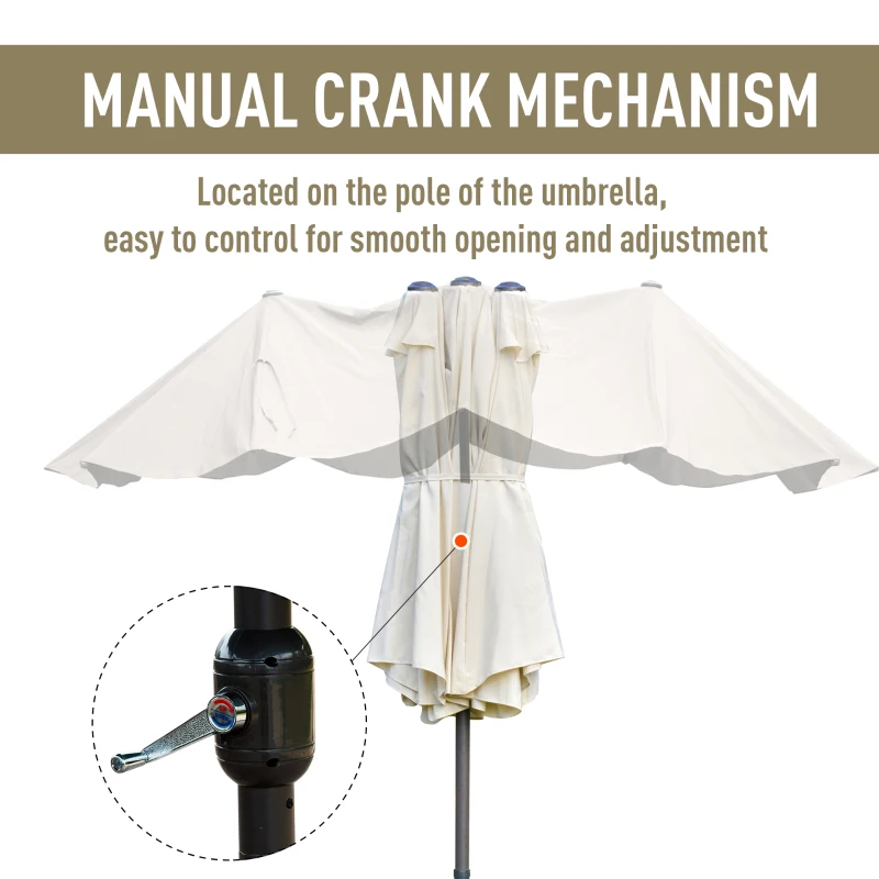 Best 4.6M Sun Umbrella Canopy Double-sided Crank Sun Shade w/ Cross Base Off White - Image 5