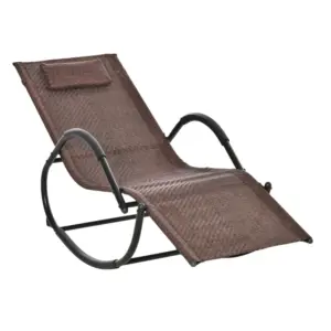 Best Zero Gravity Rocking Lounge Chair Rattan Effect Patio Rocking Chair w/ Removable Pillow Recliner Seat Breathable Texteline - Brown