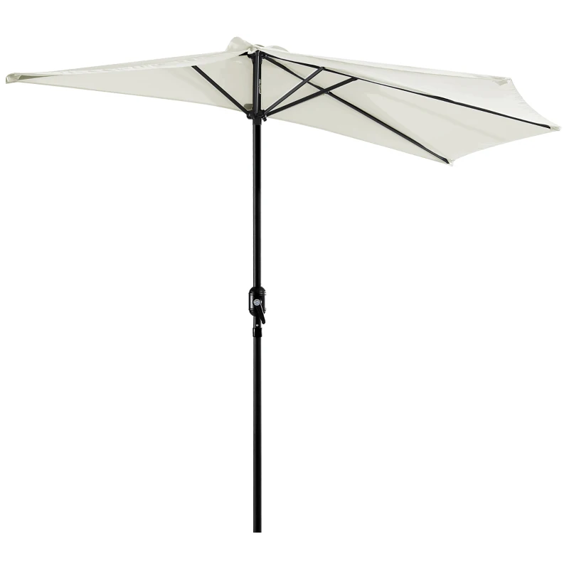 Best 2.7m Garden Half Parasol, Outdoor Balcony Umbrella with 5 Steel Ribs, Patio Sun Shade, Cream White
