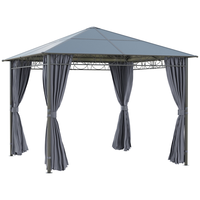 Best 3 x 3(m) Hardtop Gazebo Canopy with Polycarbonate Roof, Permanent Pavilion Garden Gazebo with Curtains for Patio, Deck, Grey - Image 12