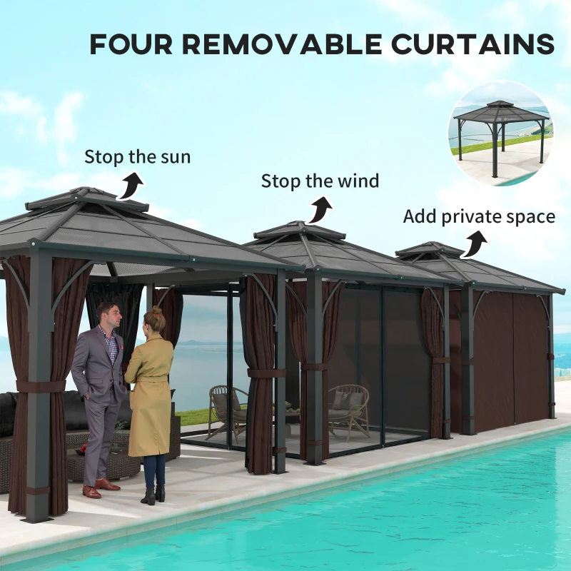 Best 3 x 3(m) Hardtop Gazebo Canopy with 7mm Double Polycarbonate Roof, Garden Gazebo Permanent Pavilion with Mosquito Netting and Curtains for Patio, Deck, Brown - Image 8