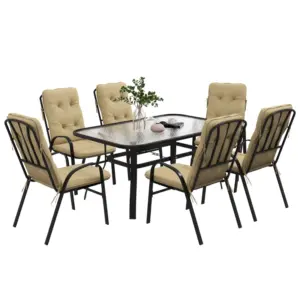 Best Seven-Piece Garden Dining Set with Cushions - Beige