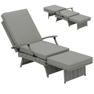Best 80° Reclining Rattan Lounger - Grey