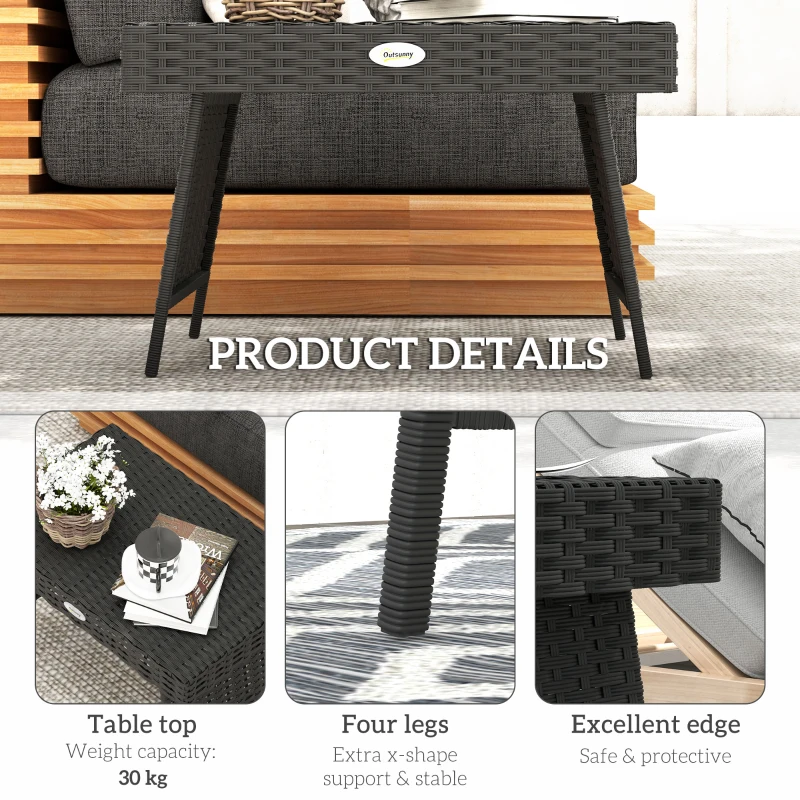 Best Foldable Outdoor Side Table, Rattan Garden Coffee Table with Steel Frame, Space Saving Bistro Garden Furniture for Patio, Balcony, 60 x 41 x 41 cm, Black - Image 7