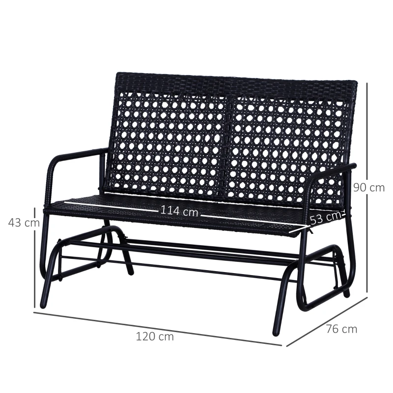 Best 2 Seater PE Rattan Glider Bench, Outdoor Loveseat Chair with Steel Frame, Porch Rocking Glider for 2 Person with Armchair, High Back, Black - Image 3