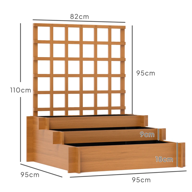 Best 3 Tier Garden Planters with Trellis for Vine Climbing, Wooden Raised Beds, 95x95x110cm, Brown - Image 3