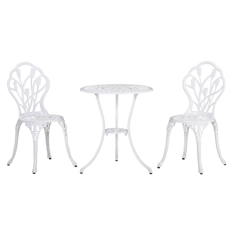 Best 3 Piece Patio Bistro Set for 2, Outdoor Aluminium Garden Table and Chairs with Umbrella Hole for Balcony, White