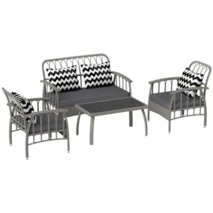 Best Four-Piece Rattan Cut-Out Sofa Set - Grey