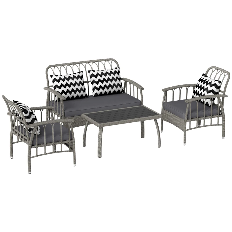 Best Four-Piece Rattan Cut-Out Sofa Set - Grey