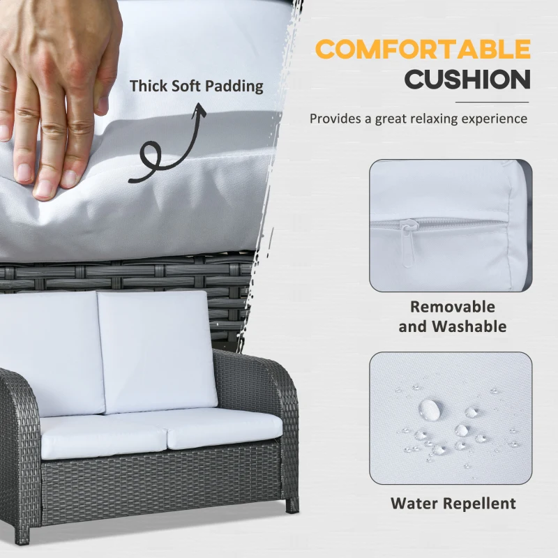 Best 7 Seater Outdoor Rattan Garden Furniture Sets with Wicker Sofa, Reclining Armchair and Glass Table, 181x75x81cm, Grey - Image 7