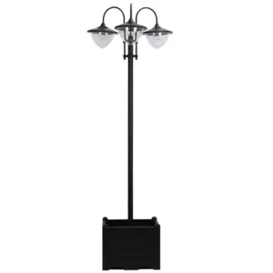 Best 189cm 3-head Solar Lamp Post, Street Light with Planter, Automatic-on, 6 Hour Max Outdoor Ready LED Lighting, Black