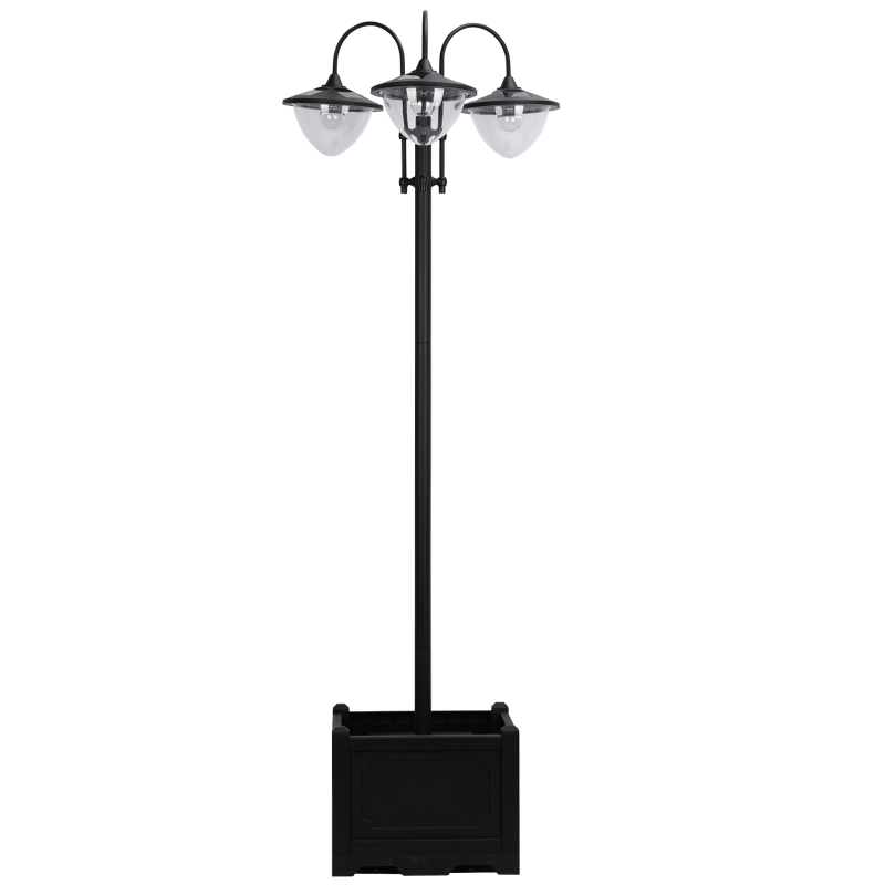 Best 189cm 3-head Solar Lamp Post, Street Light with Planter, Automatic-on, 6 Hour Max Outdoor Ready LED Lighting, Black