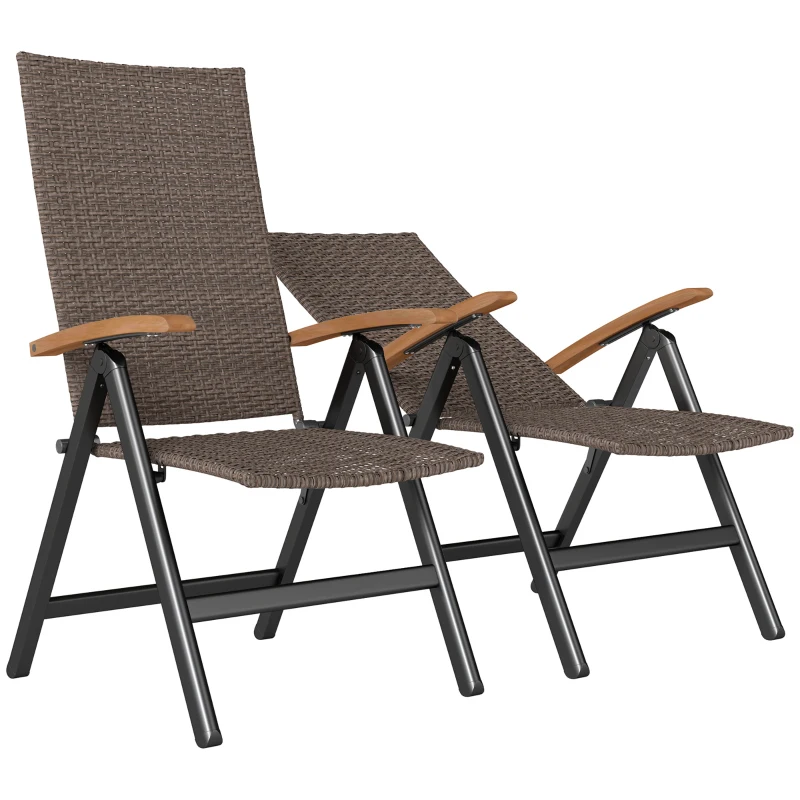 Best 2 Pieces Outdoor Foldable Dining Chair with Armrests, High Backrest, for Garden, Camping, Balcony, Brown