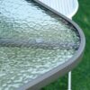 Best Garden Dining Table Glass Top Metal Frame with Parasol Hole Outdoor Balcony Grey 120L x 80Wcm - Image 9
