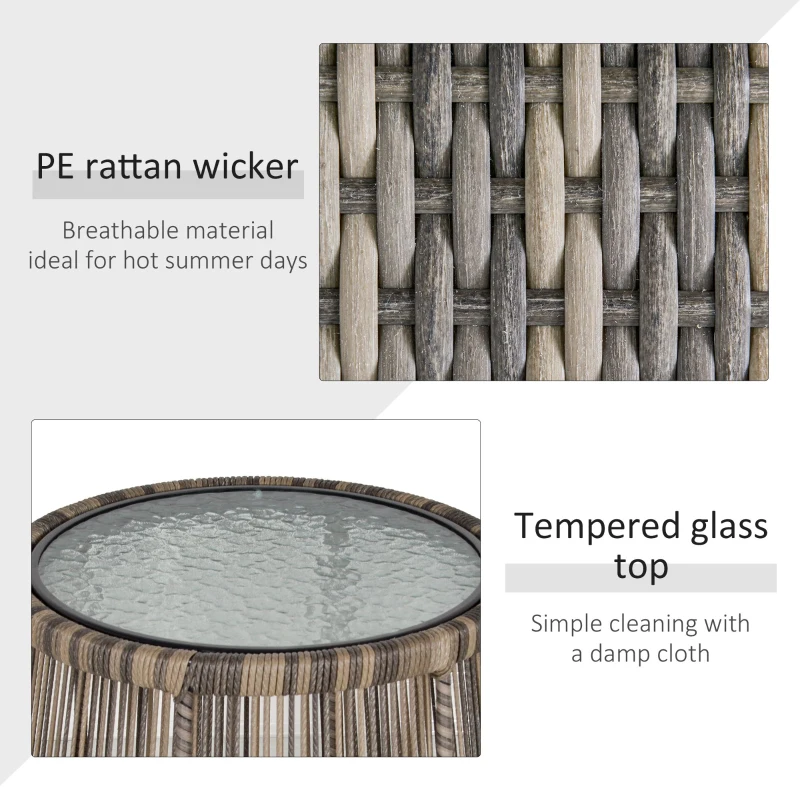 Best 3 Pieces Rattan Bistro Set, Wicker Garden Furniture Set with Cushions, Glass Top Coffee Table and Chairs for Outdoor, Patio, Balcony, Grey - Image 5