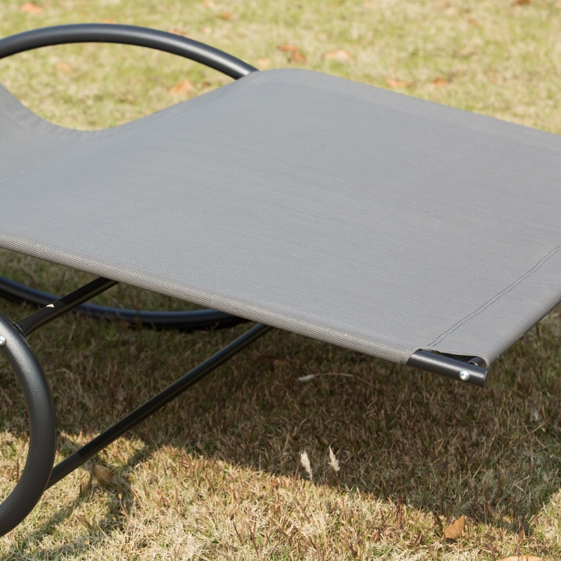 Best Double Sun Lounger, Rocking Lounger Sunbed Daybed with Armrest and Headrest Pillow, for Two, For Outdoor Patio Garden, Grey - Image 9