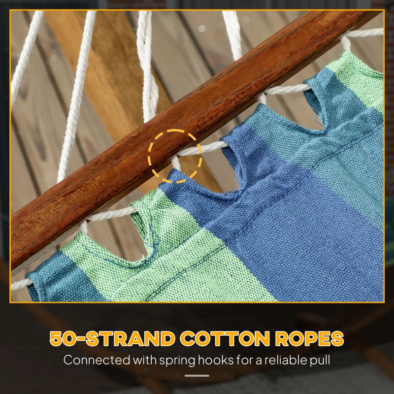 Best Outdoor Hammock with Stand, Garden Hammock with Triple-Head Eucalyptus Wood Arc Frame, 1 Person Cotton Bed and Head Pillow, Freestanding Garden Swing Bed for Patio, Blue Stripe - Image 6